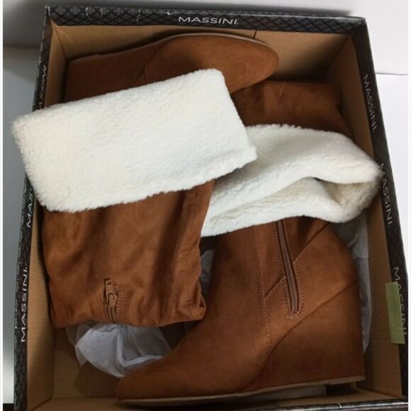 New Tall Brown Wedge Boots Size 11 - Picture 15 of 16